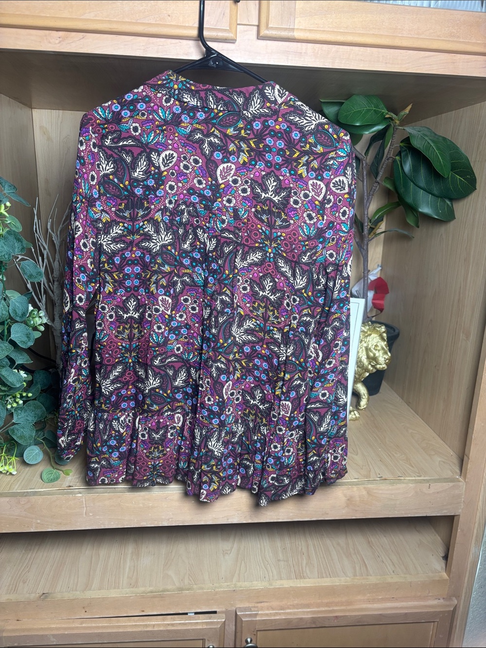 Anthropologie Purple Multicolor Floral Button-Front Blouse - Picture 7 of 10